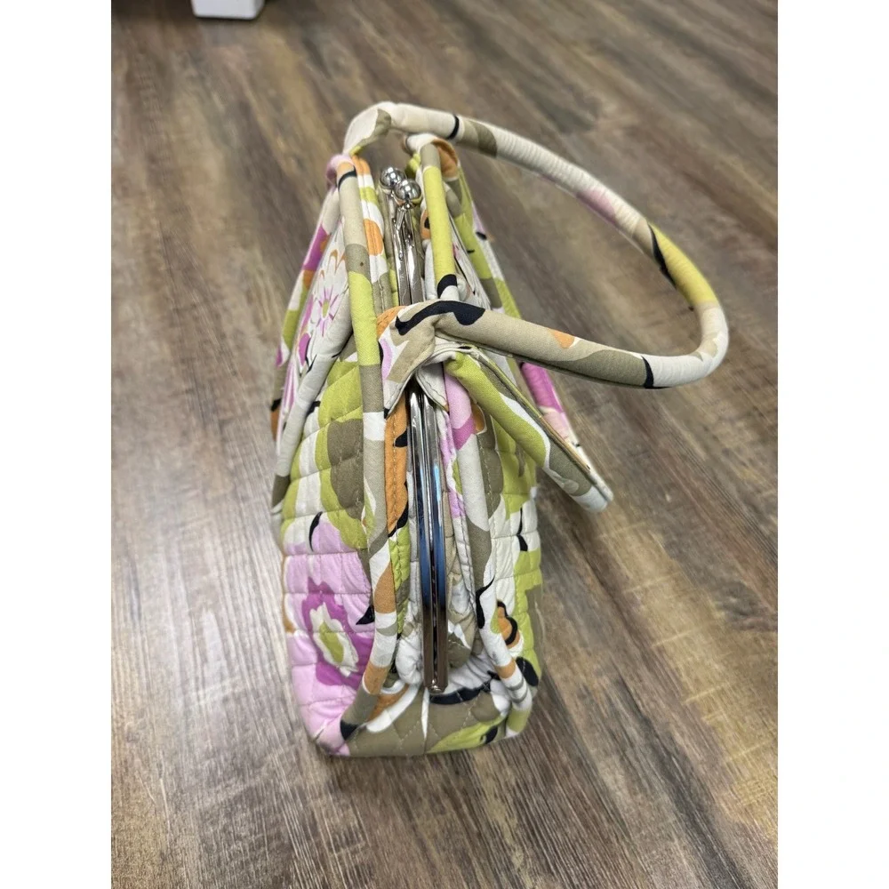 Vera Bradley Quilted Portobello Floral Bag Eloise Kiss Lock Satchel Green Purple